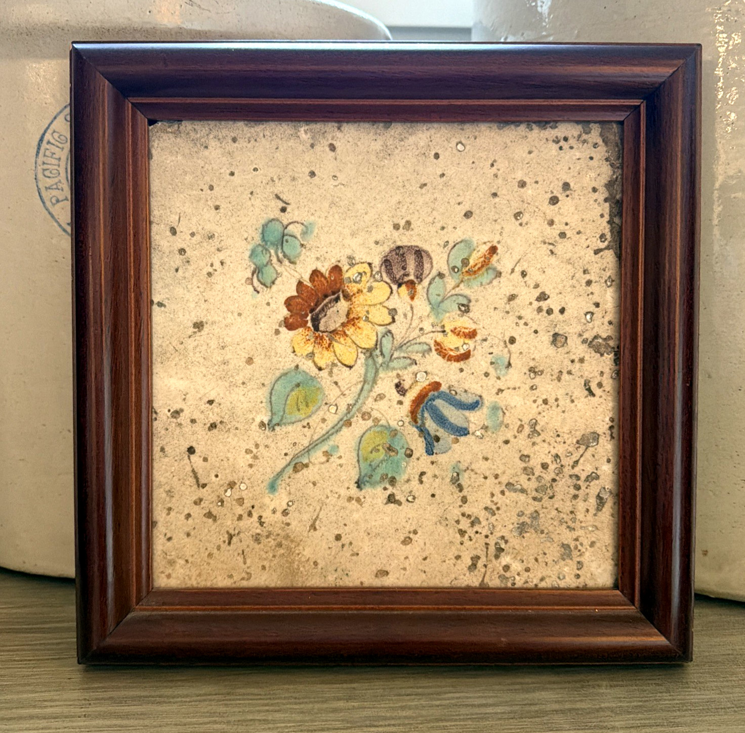 Antique Spanish Valencian Ceramic Tile Framed Floral Wall Art 10\ Antique Spanish Valencian Ceramic Tile Framed Floral Wall Art 10\