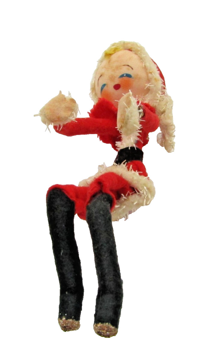 Vintage Mid-Century Japanese Felt and Chenille Mrs. Claus Ornament