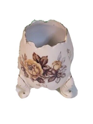 Vintage Napcoware Floral Porcelain 3 Footed Egg Shaped Planter Vase Hand-Painted