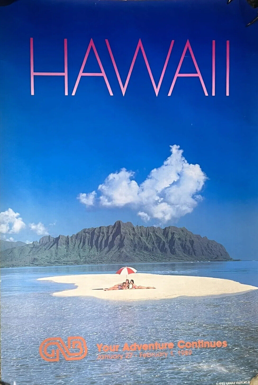 Original Hawaii Visitor’s Bureau Poster 1989 GNB Battery Corp 24 X 36