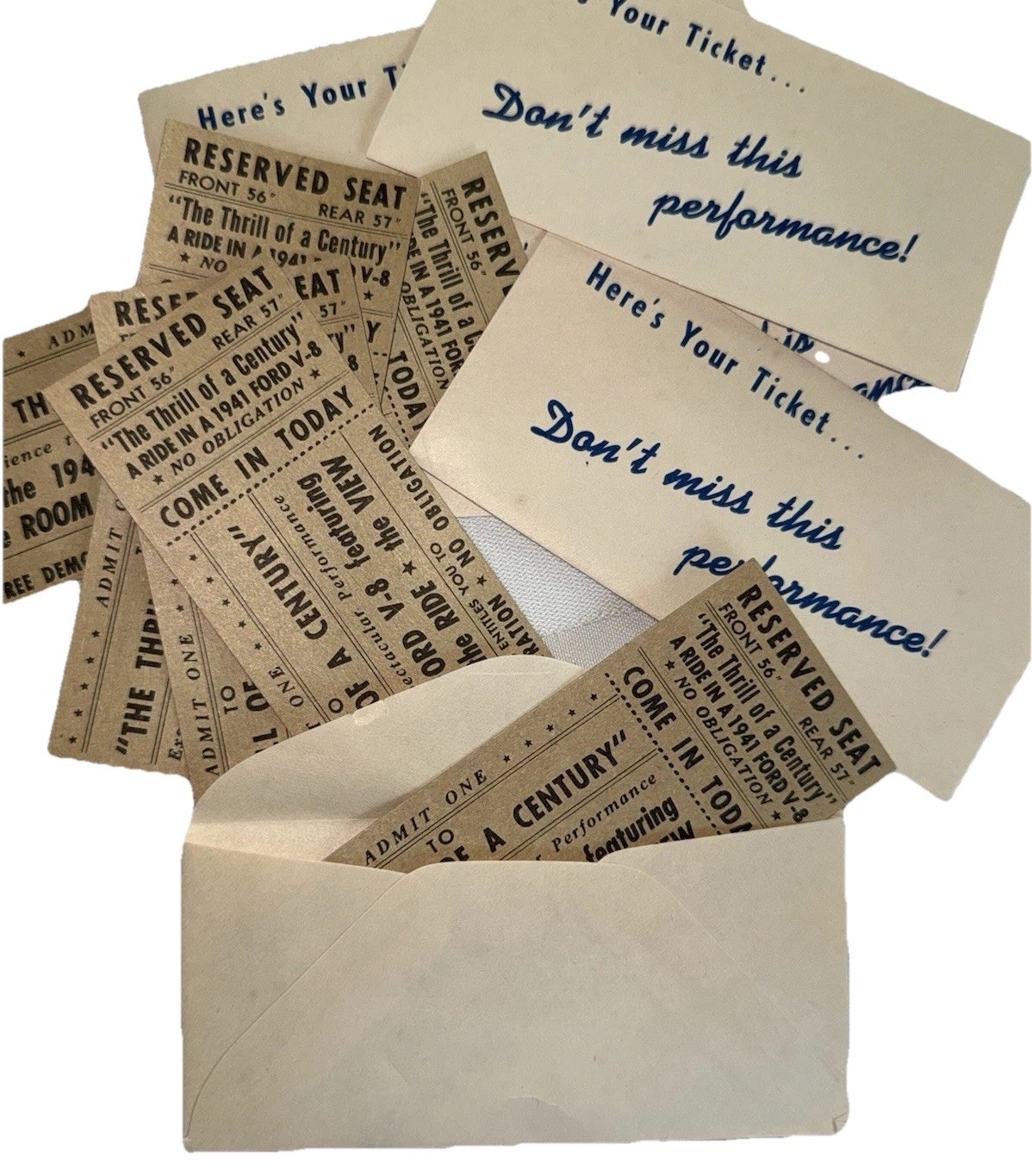 Vtg 1941 Ford V-8 Dealership Demo Ride Promo Tickets Advertisement Event 5 Sets