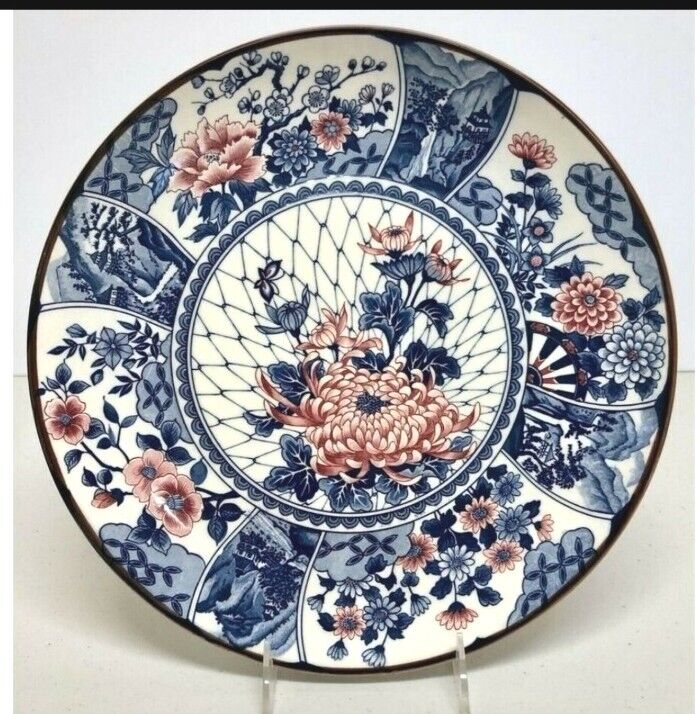 Japanese MCI Lottus Porcelain Platter singed Vintage Asian  waterfalls cottages 