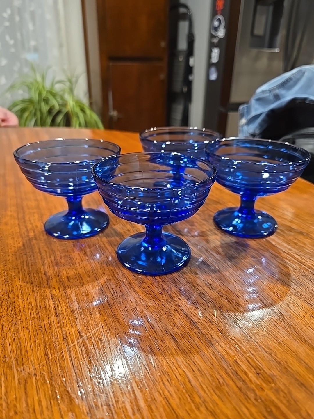 Set Of 4 Hazel Atlas Depression Glass Moderntone Cobalt Blue Sherbet Cups Bowls