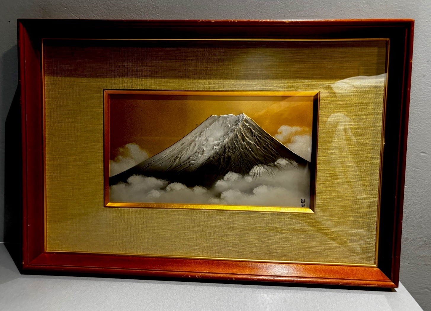 Vintage Japanese Mixed Metal Relief Plaque Mt Fuji Signed Endo Choei Framed Art