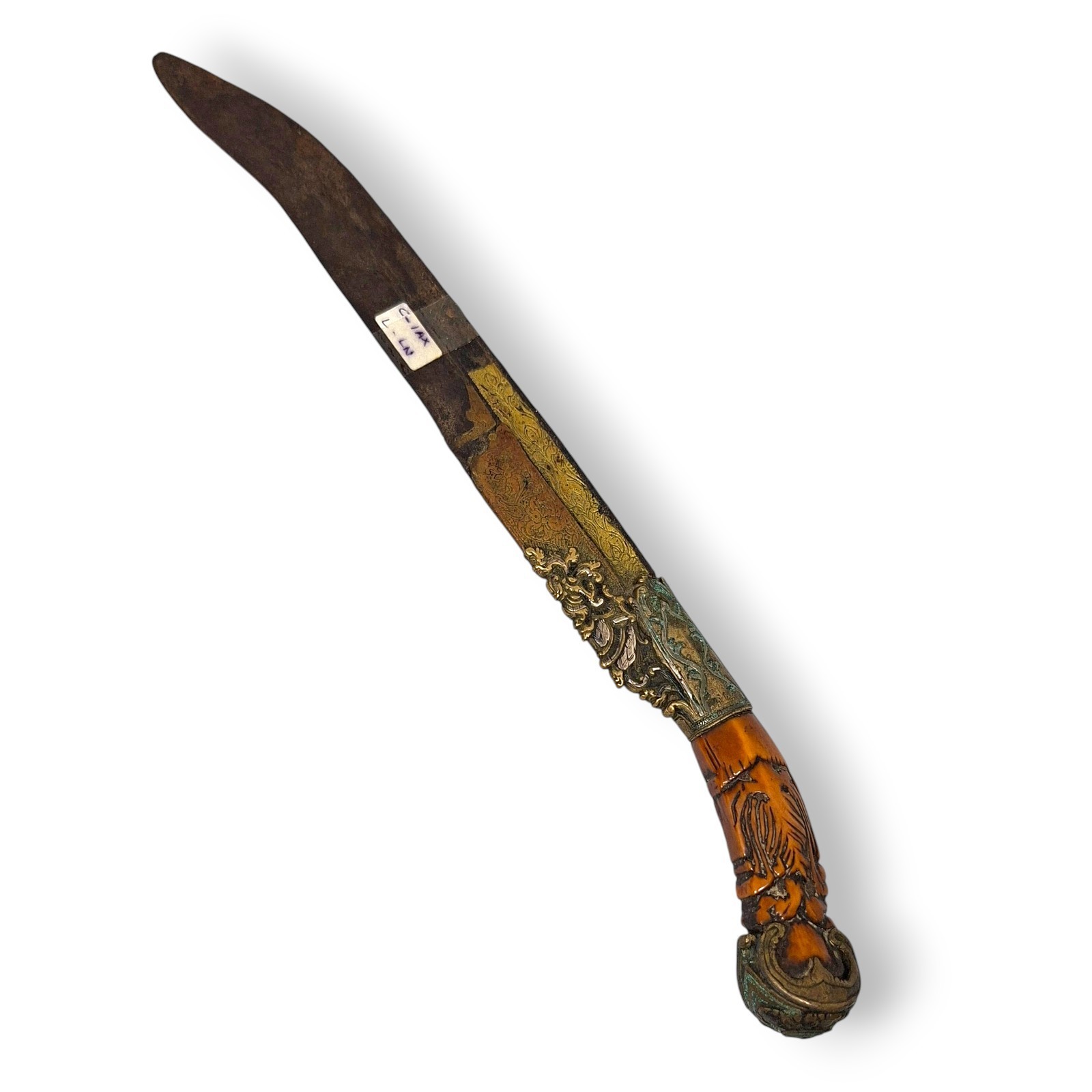 Antique Sri Lankan Piha Kaetta Dagger Knife – Kandyan Gilt Inlaid Spine, Carved