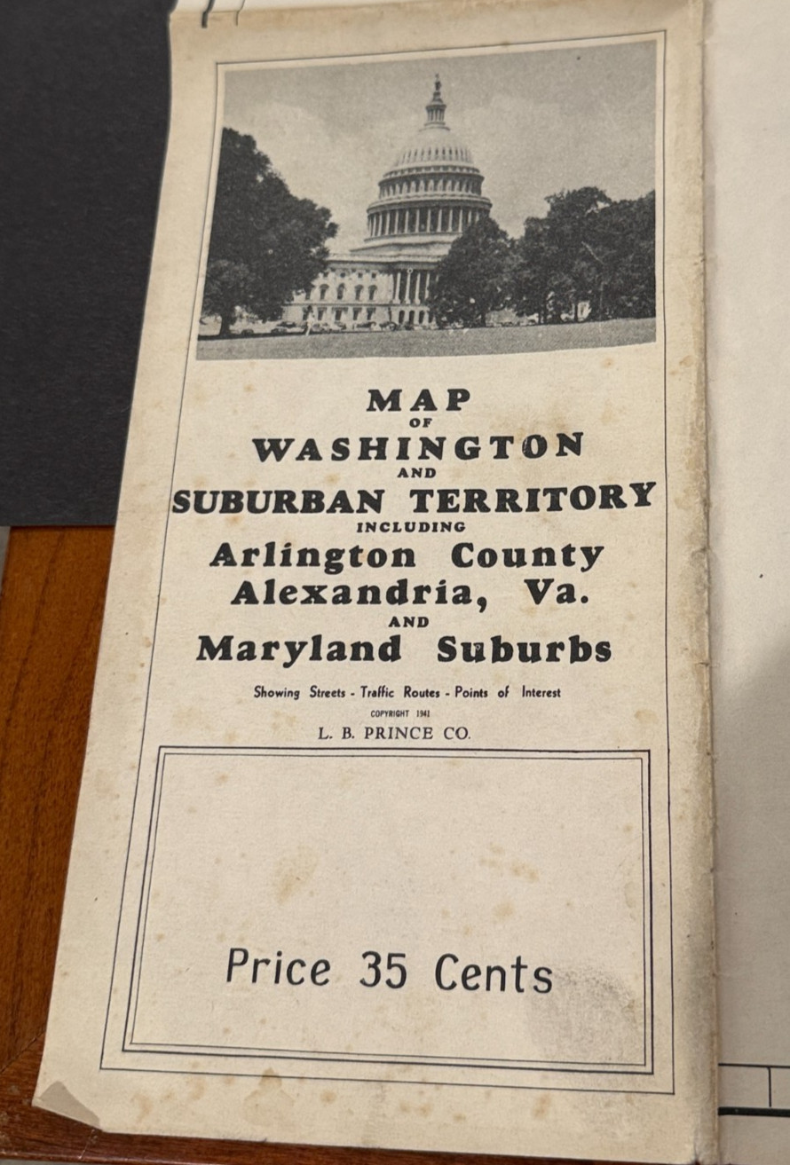 1941 WASHINGTON DC MAP,  Arlington County, Alexandria VA, Maryland Suburbs