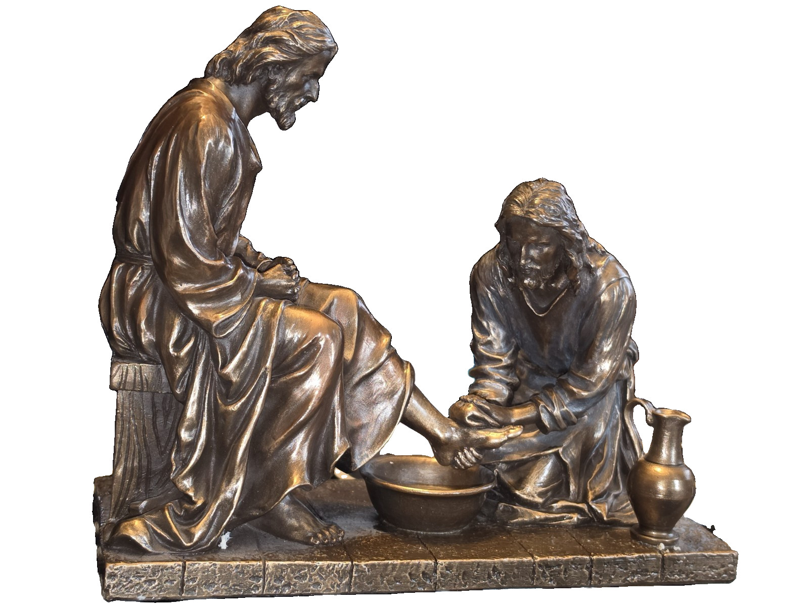 Veronese Jesus Washing Feet Resin Bronze Finish Christian Religious Statue
