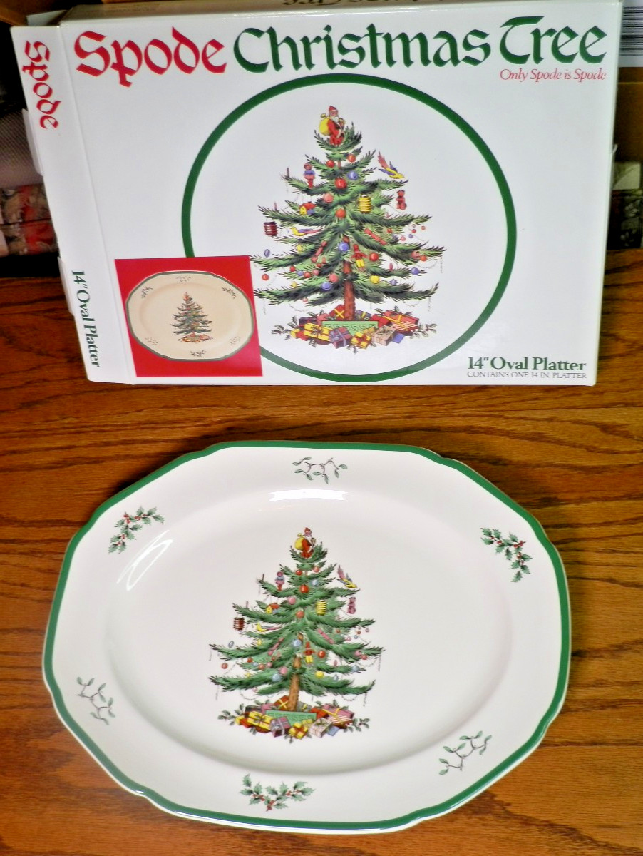 Vintage Spode Christmas Tree 14 inch Sculpted Oval Serving Platter England