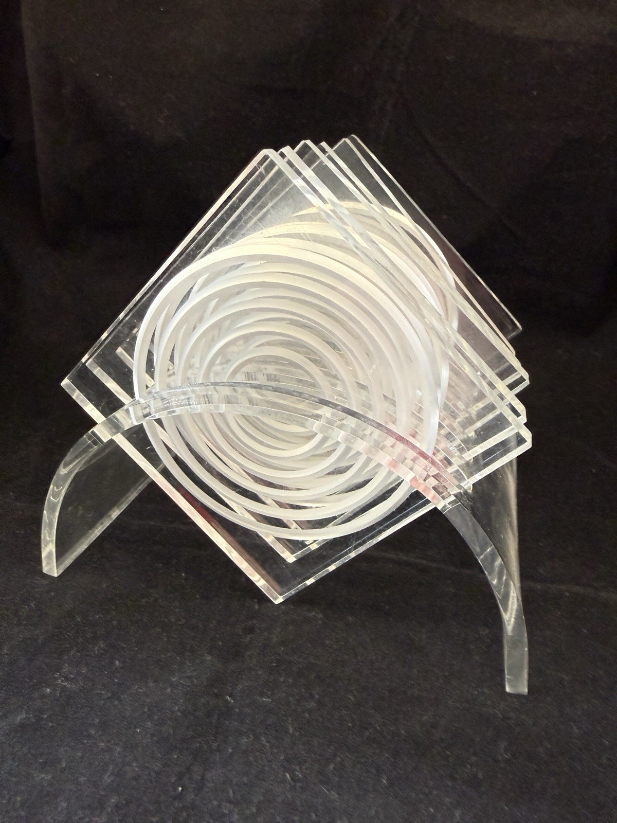 Vintage Rialto Lucite Acrylic Coasters Set Of 6 Holder Caddy MCM Barware