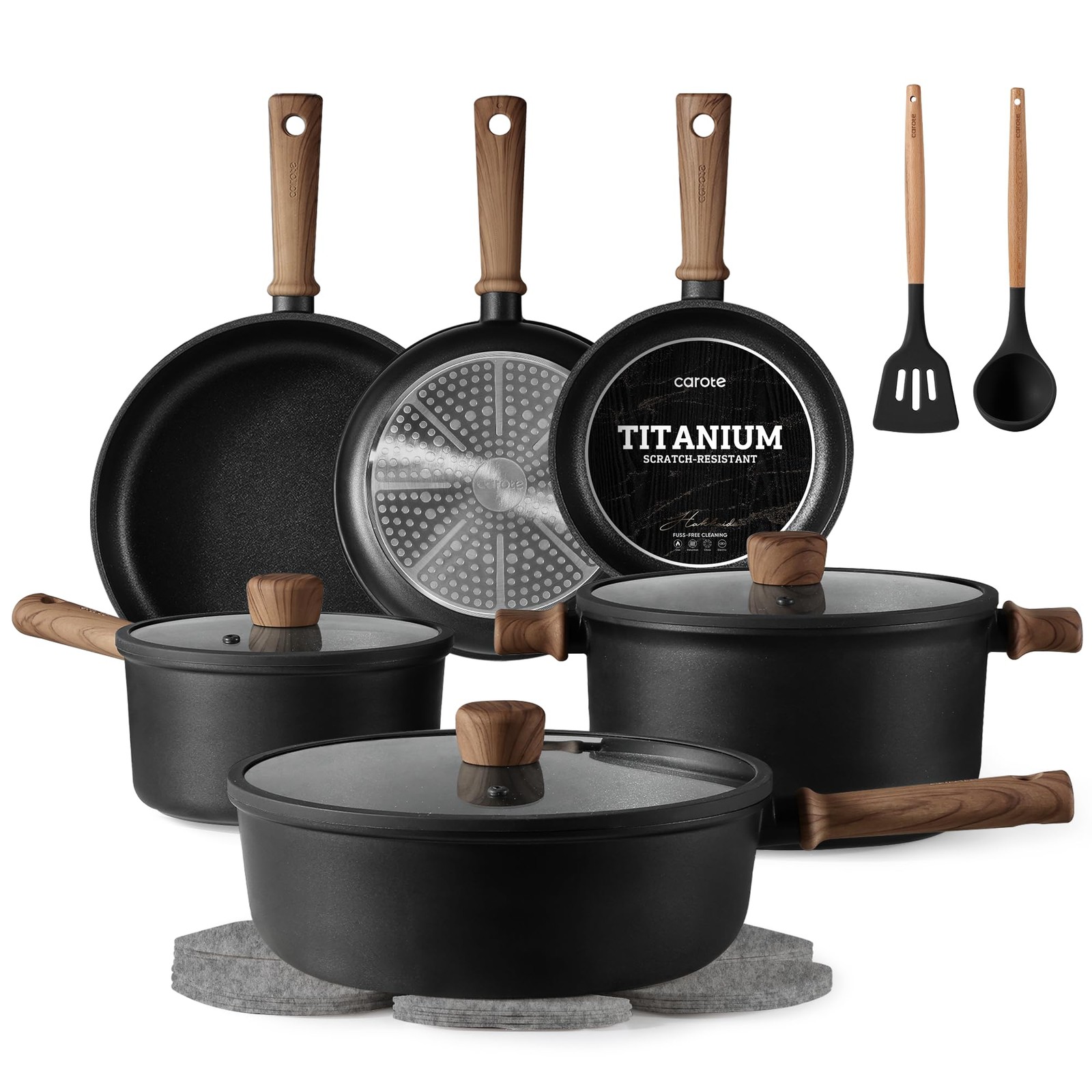 Nonstick Pots And Pans, Induction Titanium Cookware Set 16pcs Kitchen Cooking