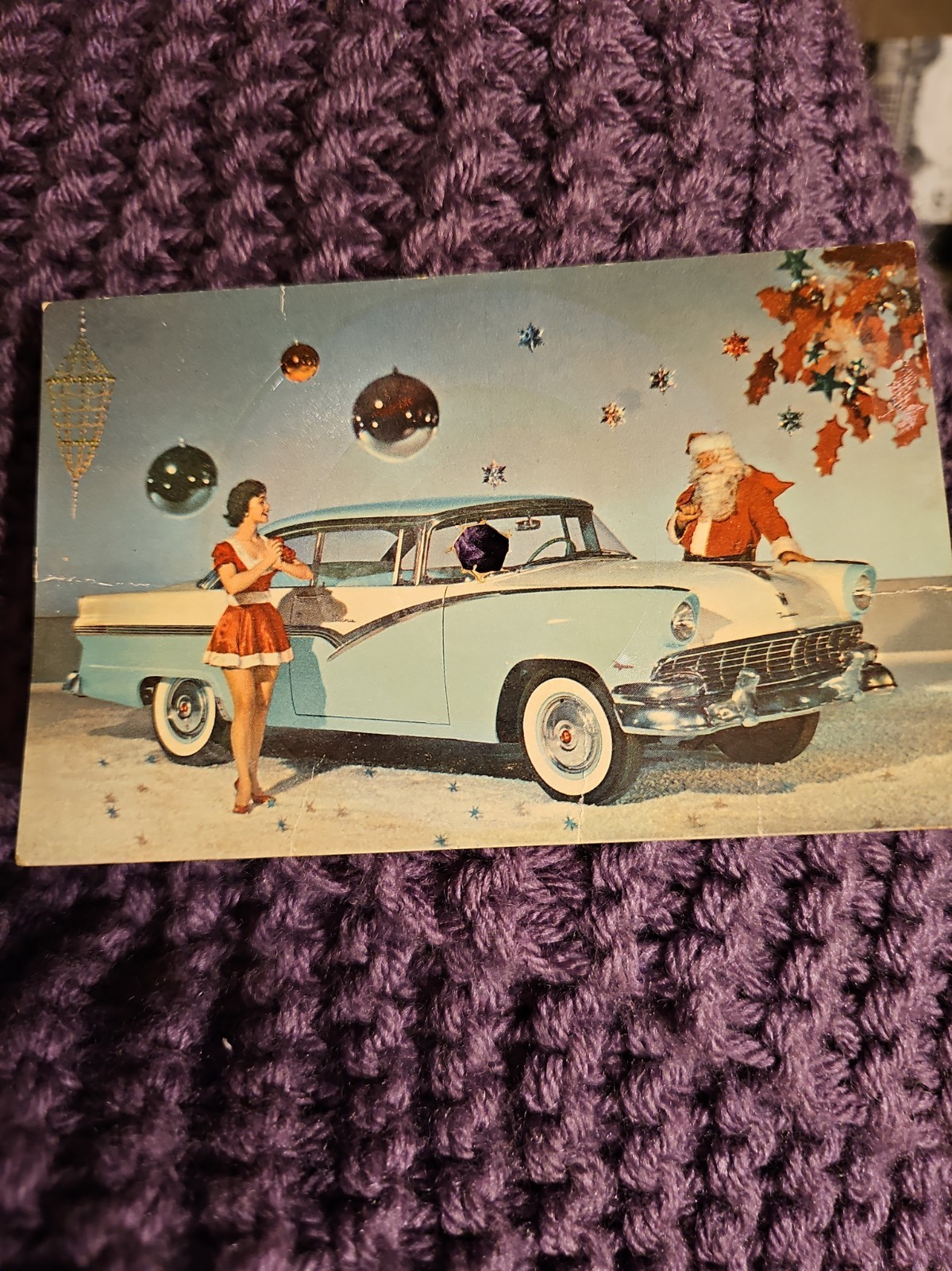 Vintage 1956 Ford Thunderbird Christmas Record Postcard Rosemary Clooney 78 RPM