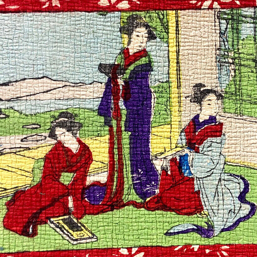 Antique 1910 Japanese Geisha High Relief Embossed Pressed Fabric Silk Postcard