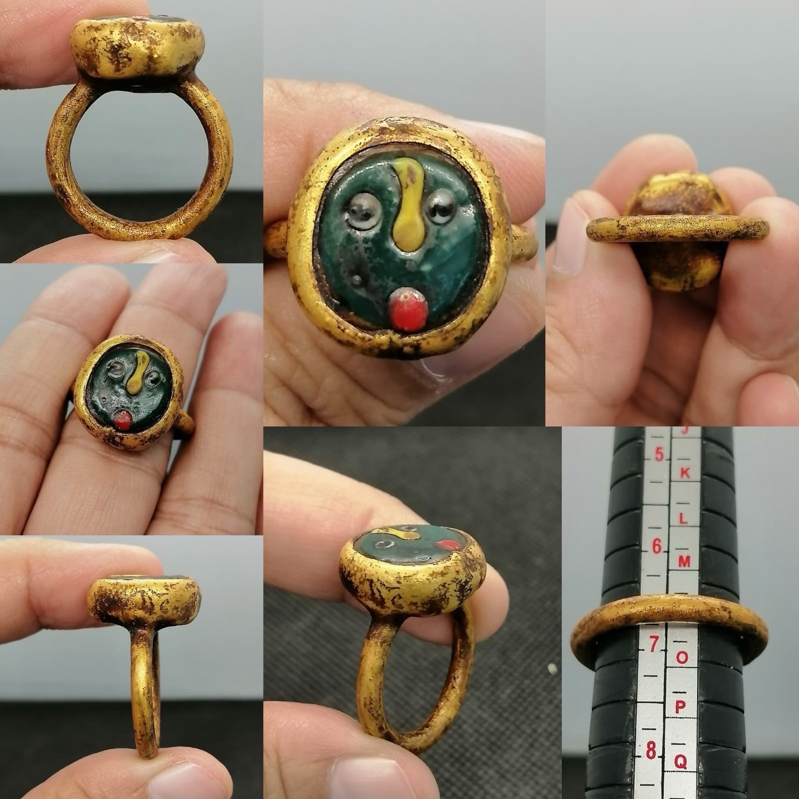 Gold Played Ring With Ancient Mosaic Glass Face Rare