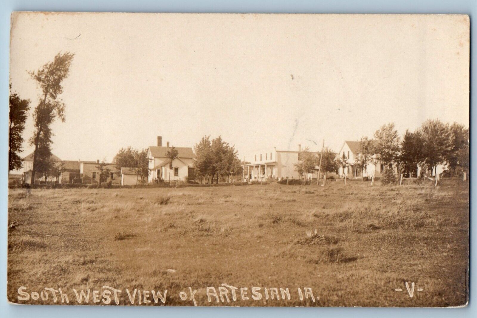 Artesian Iowa IA Postcard RPPC Photo South West View Houses Scene Field c1930's