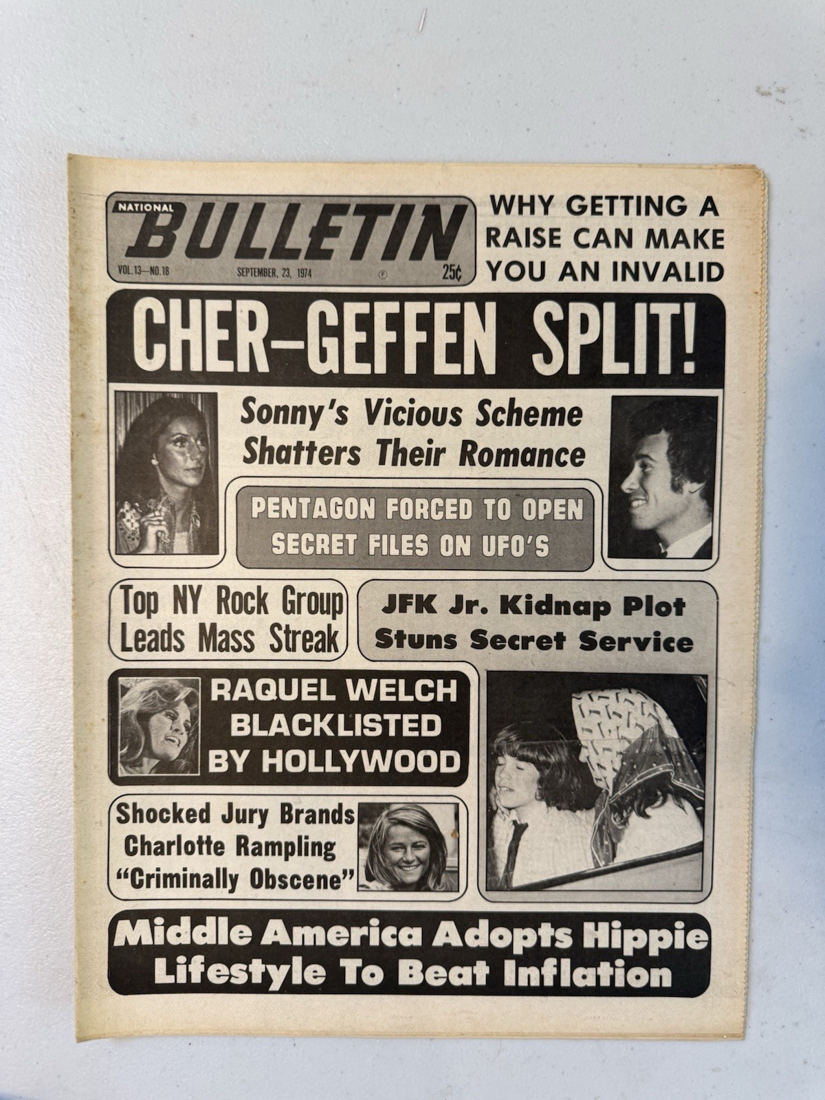 1974 September National Bulletin Newspaper, Cher, Raquel Welch, JFK Jr. (VRN4) 1974 September National Bulletin Newspaper, Cher, Raquel Welch, JFK Jr. (VRN4)