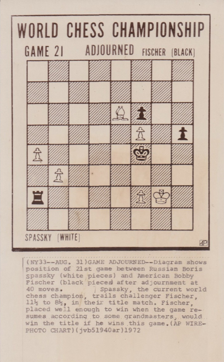 1972 Press Photo Game 21 Diagram of Bobby Fischer .v. Champion Boris Spassky