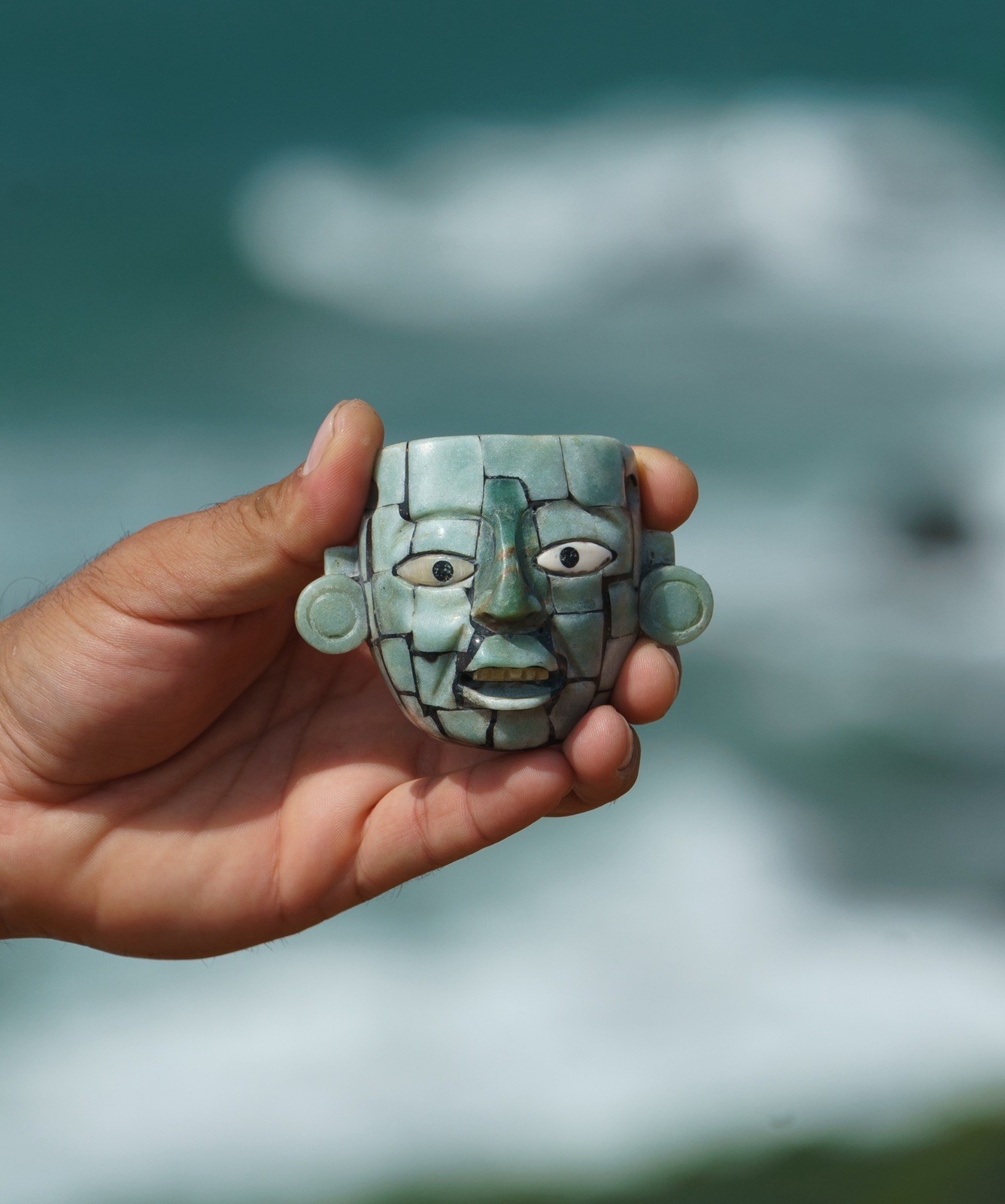Handcrafted Tehotihiacan Mayan Mosaic aventurineMask pendent One of a kind Handcrafted Tehotihiacan Mayan Mosaic aventurineMask pendent One of a kind