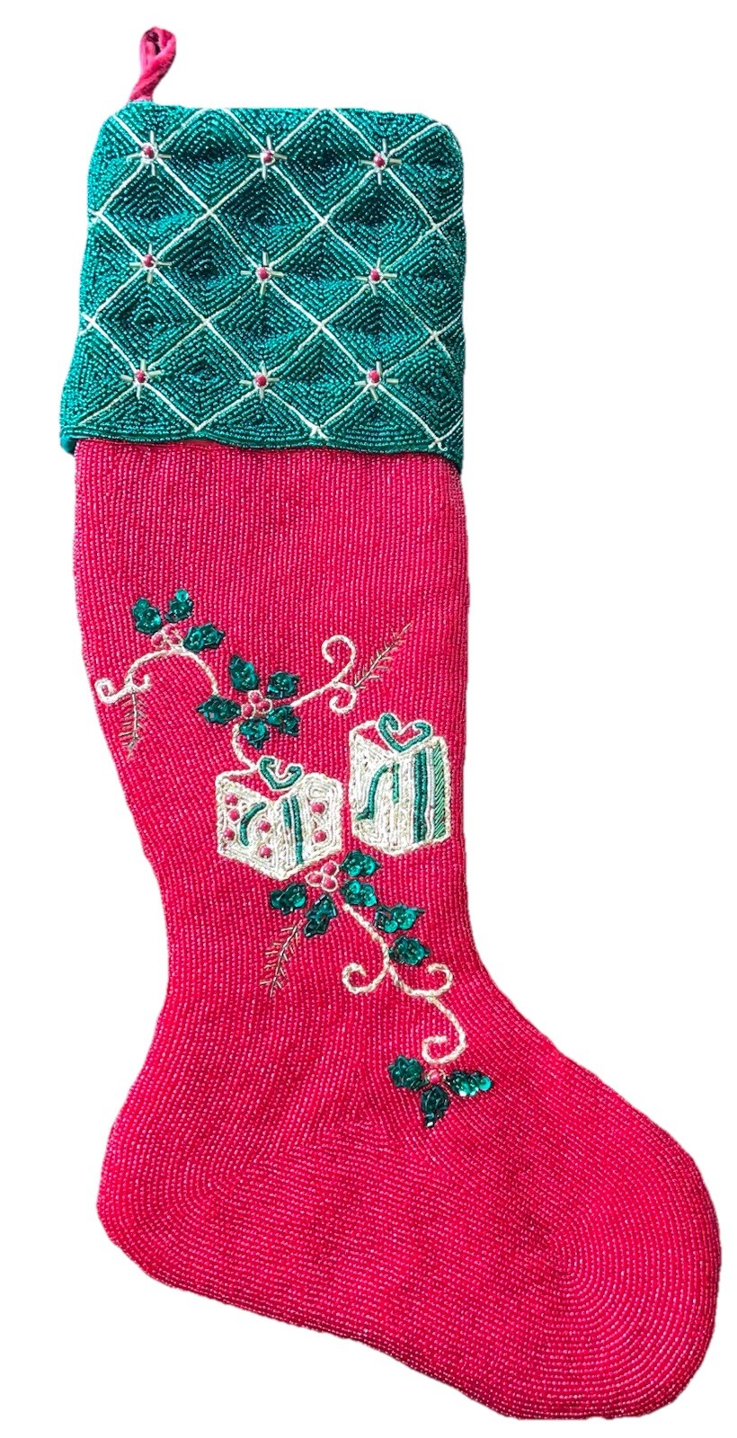 VTG FarrisSilk Luxury Christmas Stocking Embellished Large 21” Velvet Beaded