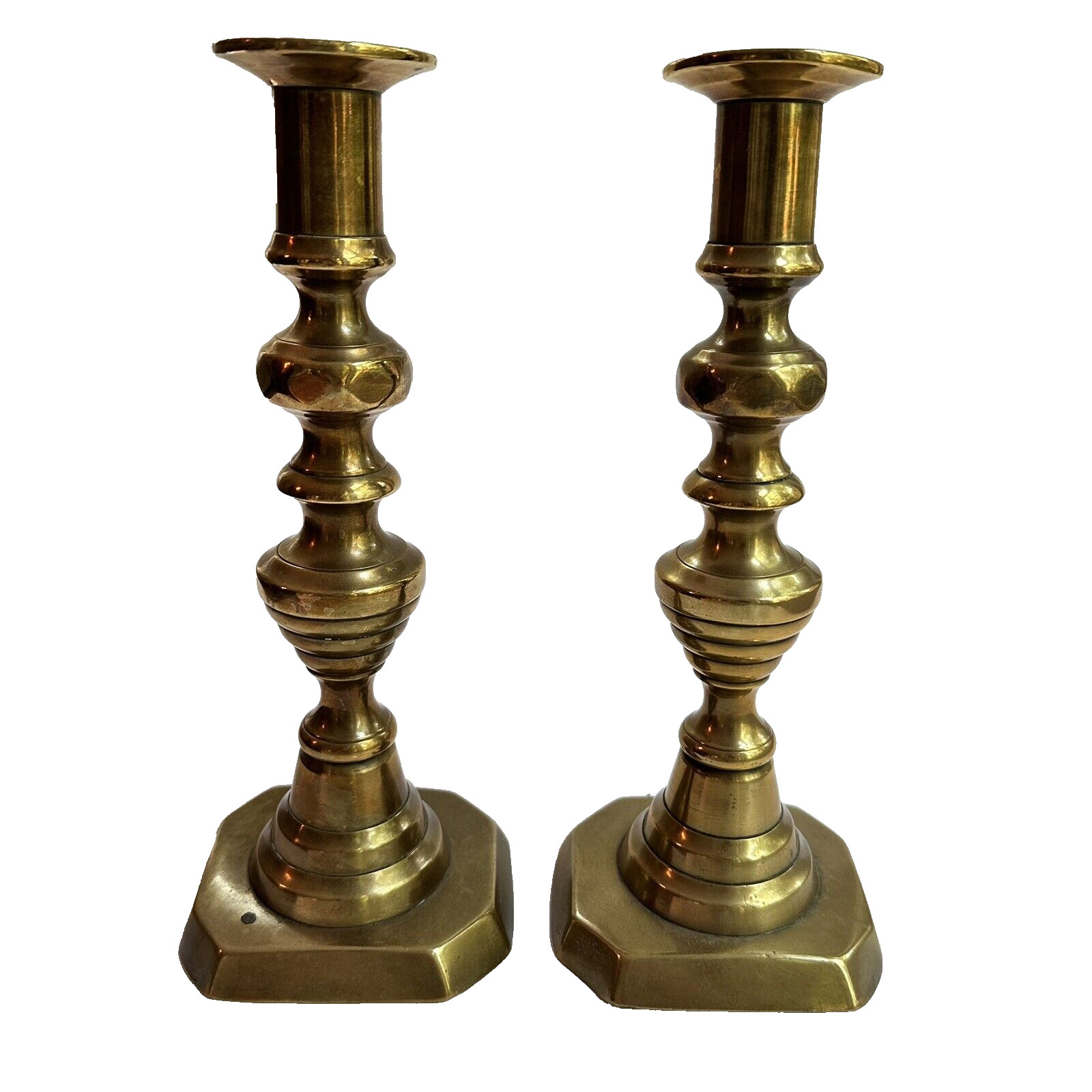 Beehive Brass Candlesticks Candle Holders Pair 9\