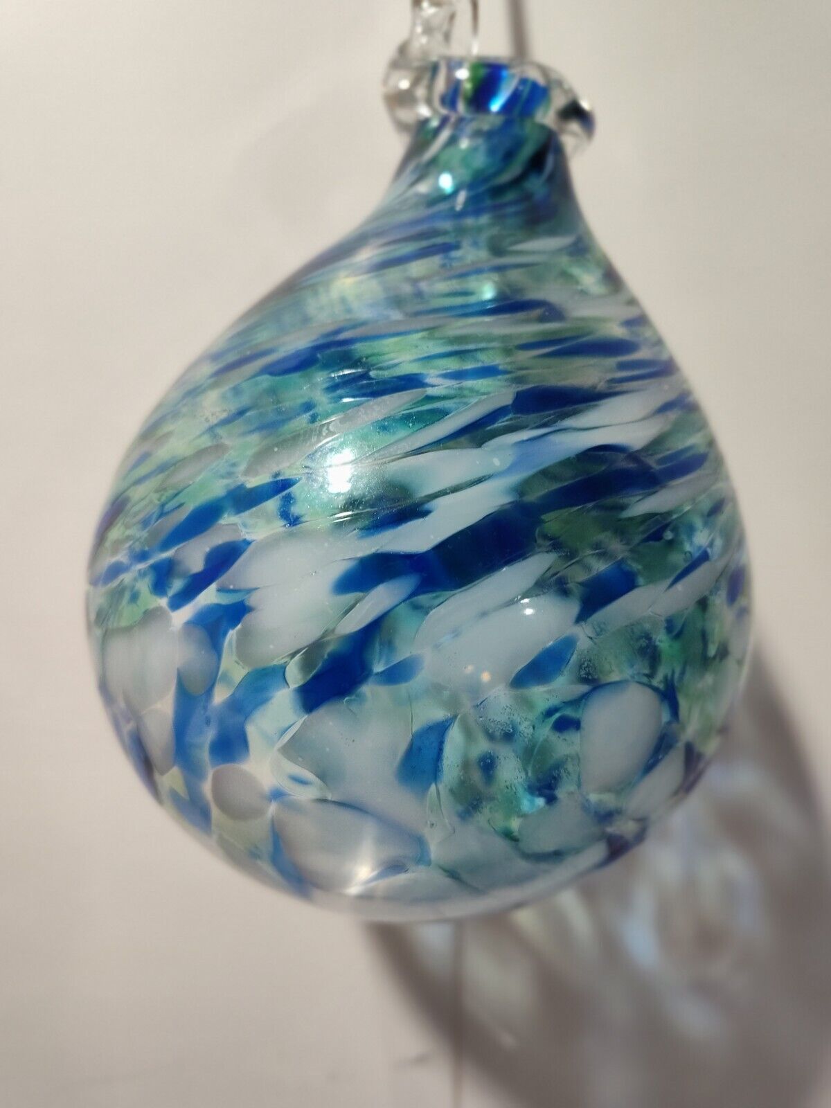 VTG Handblown Blue White Glass Friendship Ball Hanging Orb Jangles Made Scotland