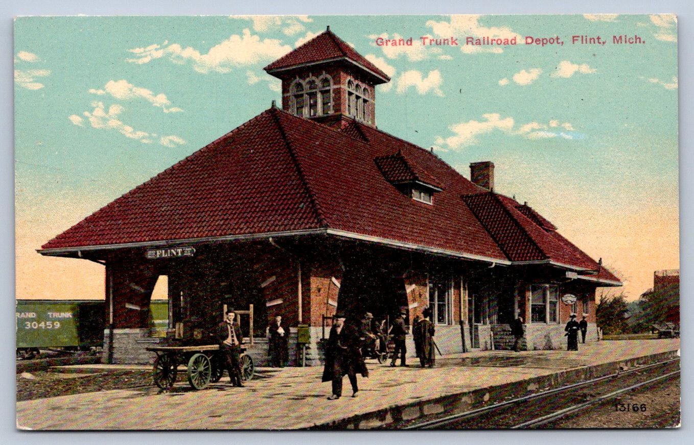 K69/ Flint Michigan Postcard c1910 Grand Trunk Railroad Depot 177 K69/ Flint Michigan Postcard c1910 Grand Trunk Railroad Depot 177