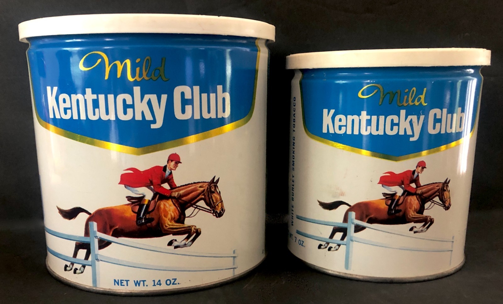 Vintage KENTUCKY CLUB 7 And 14 Oz  Tins Empty  Nice For A Shelf Display