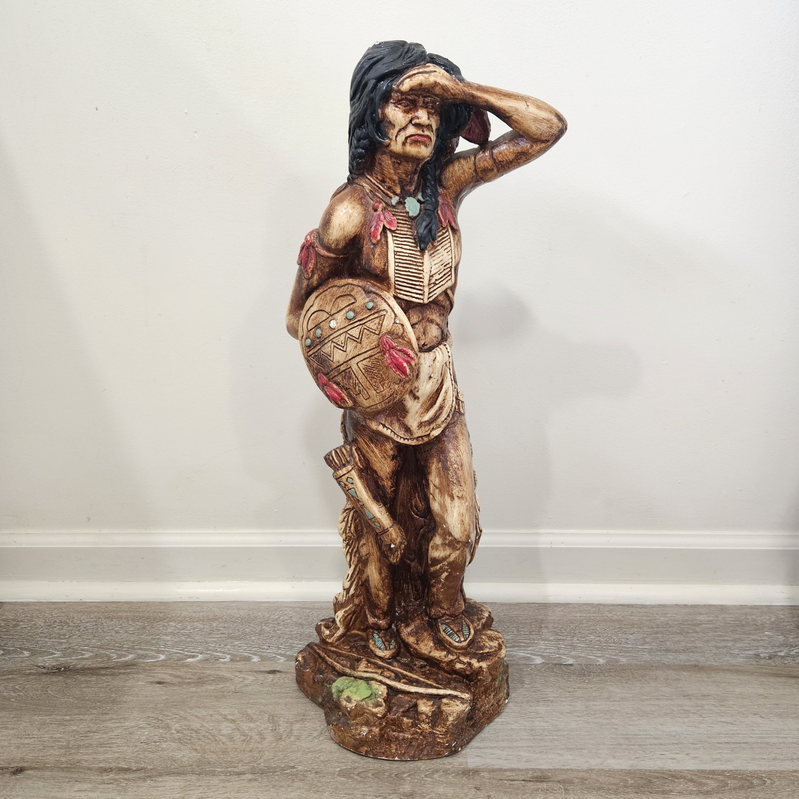 Vintage 1970s Native American Statue Chalkware Plaster Large 25.5