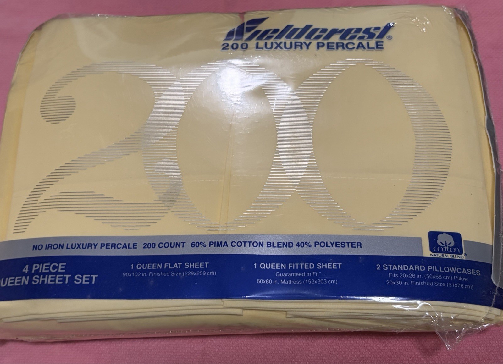 Vintage Yellow FIELDCREST 200 Luxury Percale Queen Sheet Set NEW I PKG
