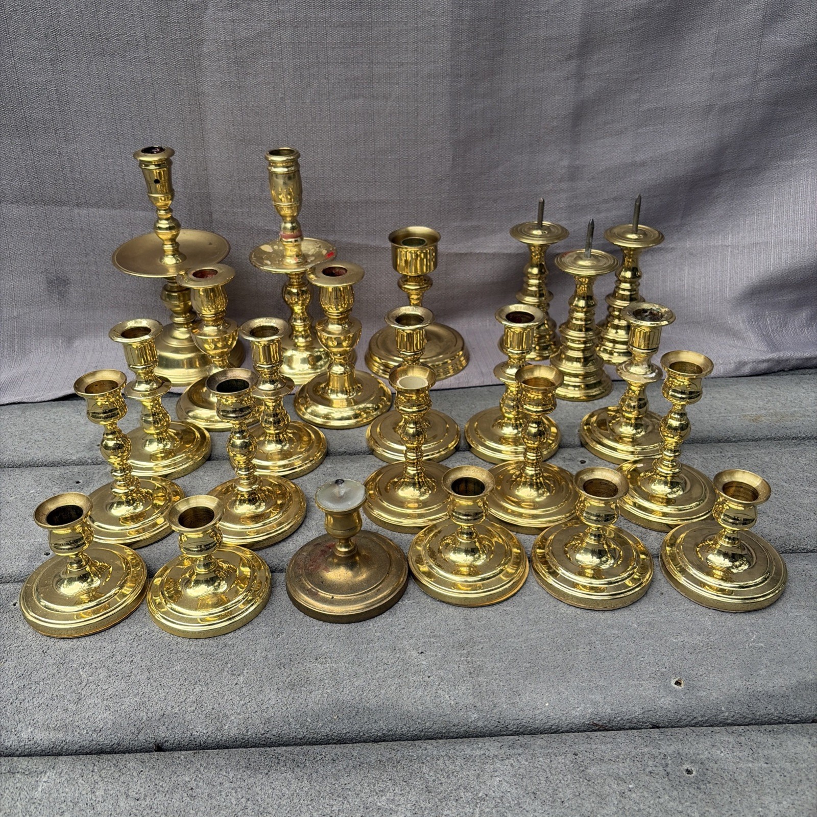 Vtg 24 Pc Lot Brass Candlesticks Candle Holders Baldwin Brass Wedding Mixed Size