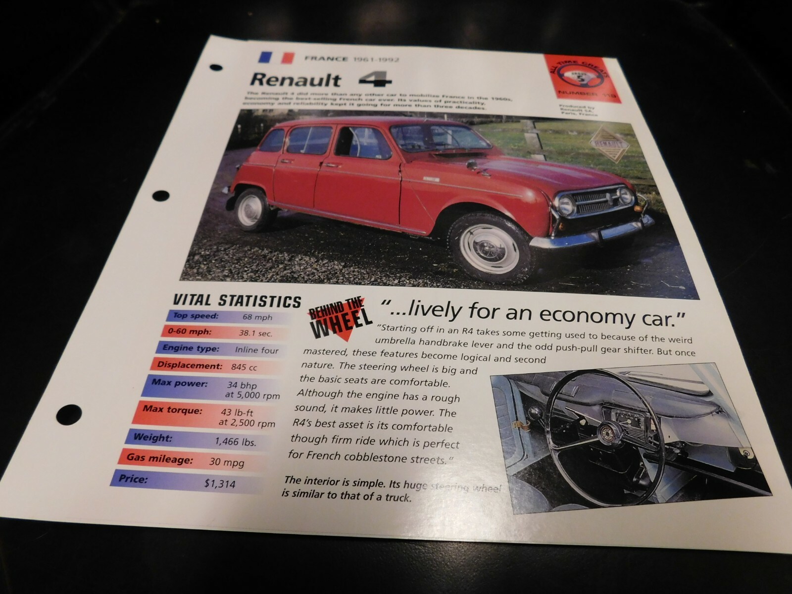 1961-1992 Renault 4 Spec Sheet Brochure Photo Poster 62 63 64 65 66 67 68 69 70