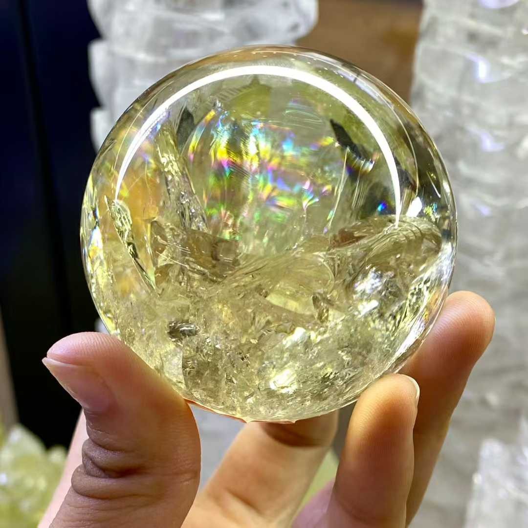 310g Natural Rainbow Citrine Quartz Sphere Energy Crystal Ball Reiki Decor