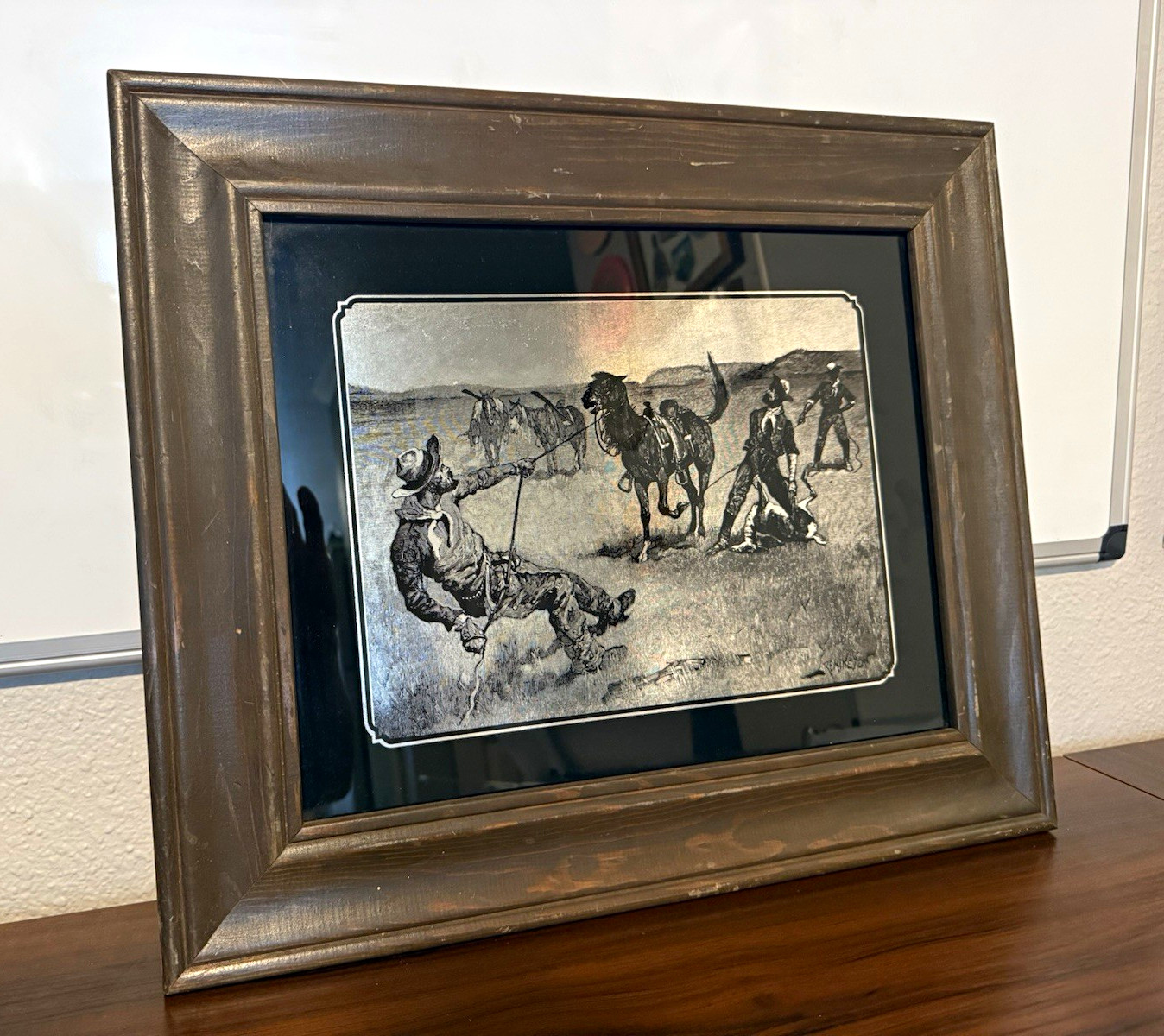 Framed Frederic Remington “Teaching a Mustang Pony to Pack Dead Game” 1890