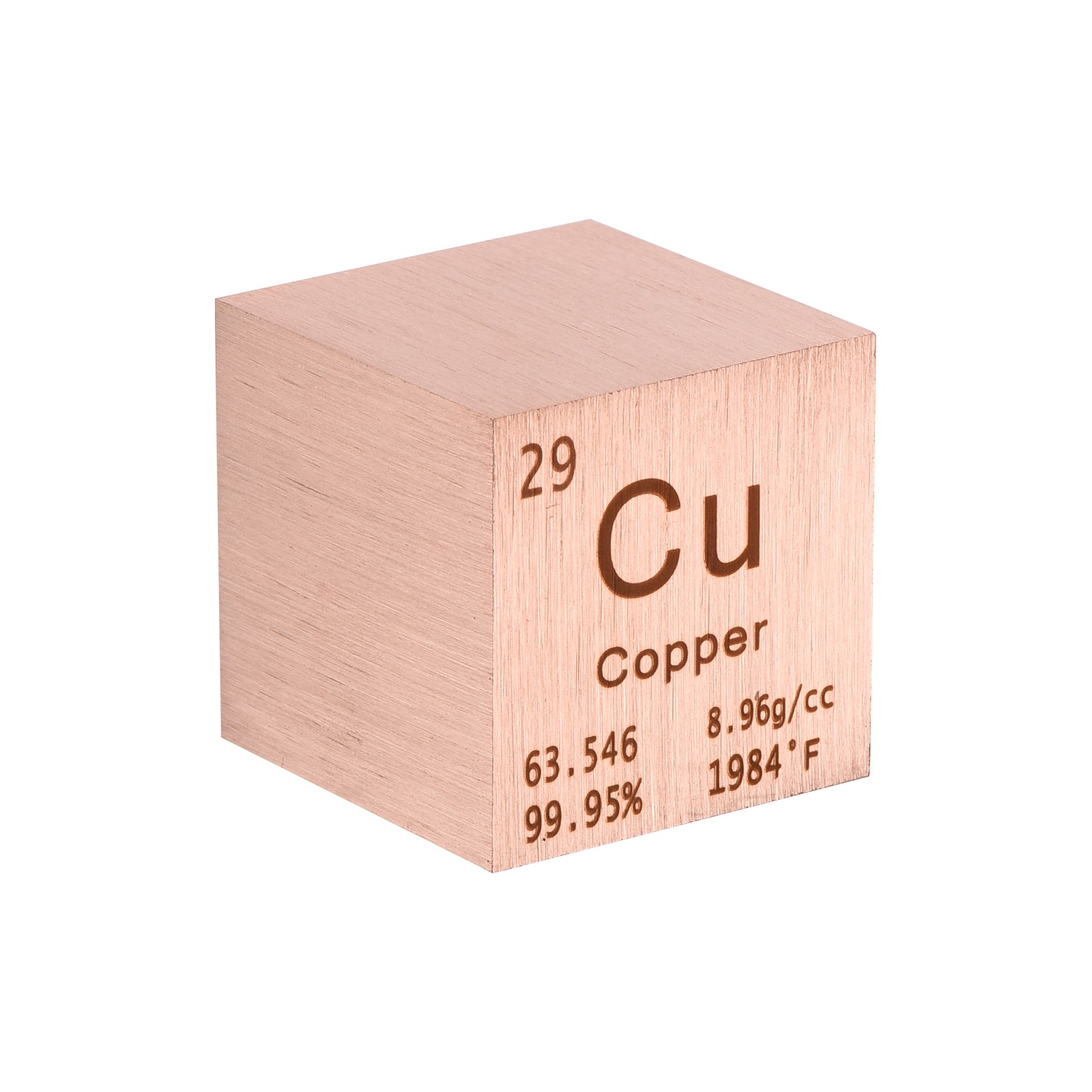 Copper Cube Metal Element High Density Block Pure Periodic Element, 1 Inch