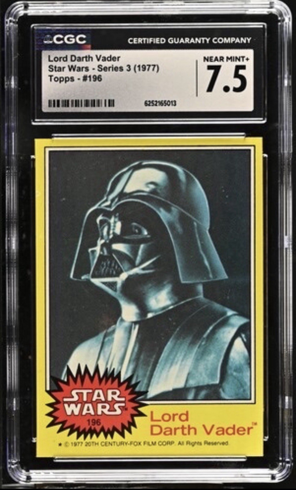 1977 Topps Star Wars Series 3 #196 Lord Darth Vader CGC 7.5 NM+ Yellow
