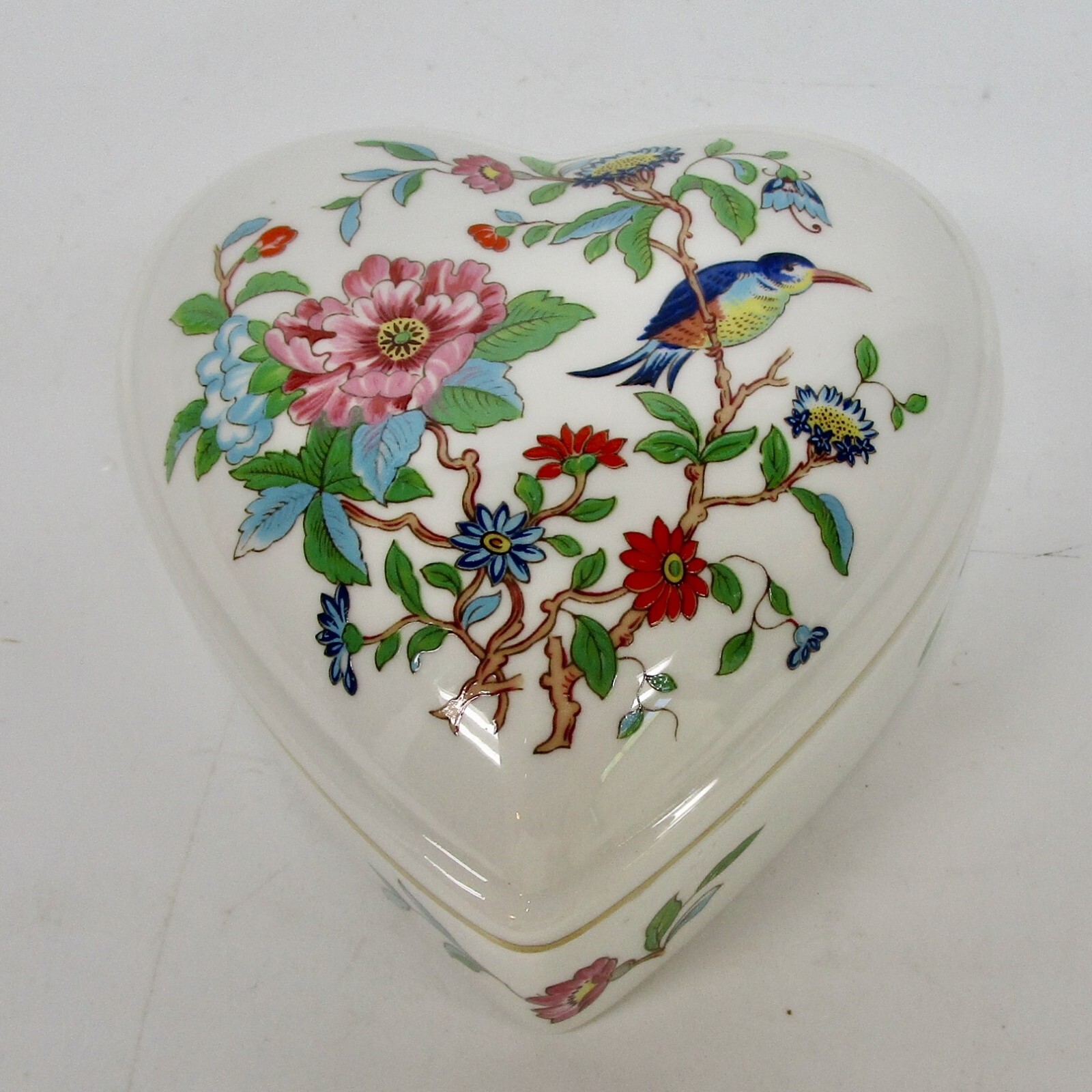Aynsley Pembroke heart trinket box birds flowers bone china colorful England