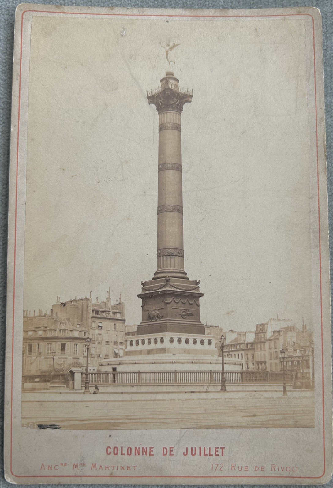Cabinet Card. Colonne de Juillet, Monument. Paris. 1870-80s Martinet Photograph