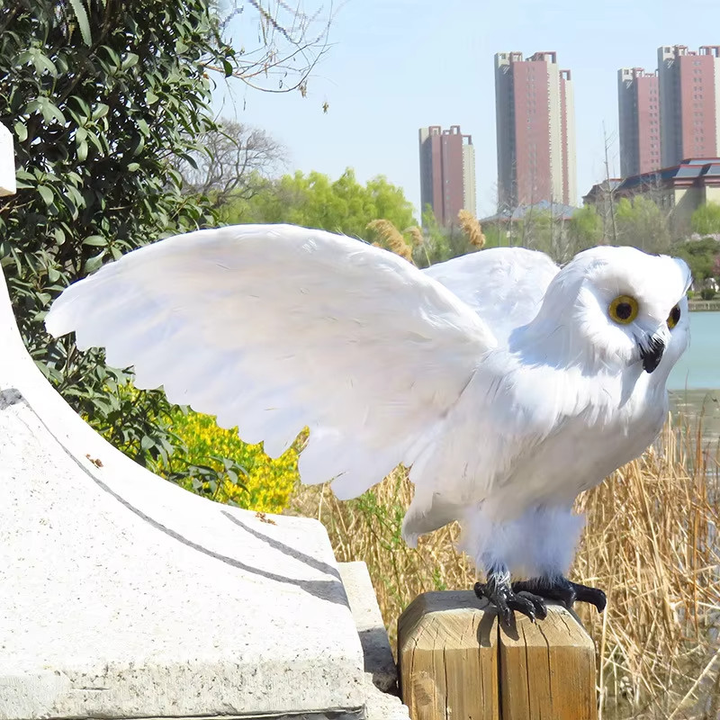 big simulation foam and feather white wings owl bird model gift about 32x60cm