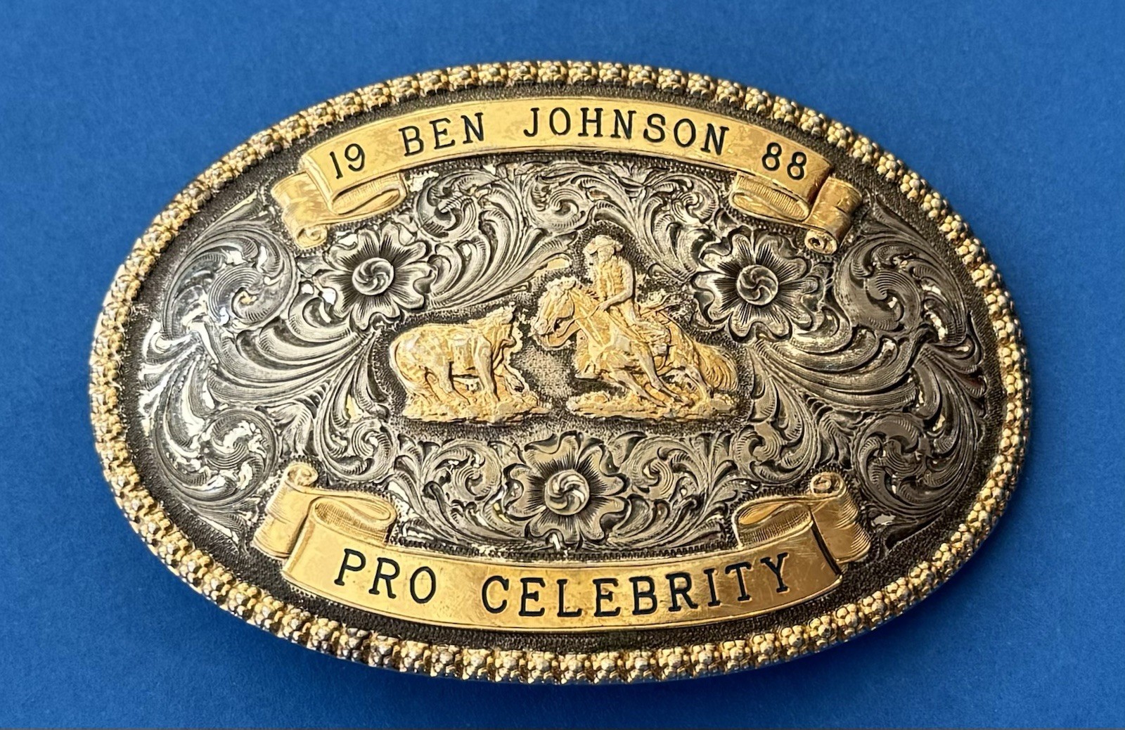 Vintage 1988 Ben Johnson Celebrity Rodeo Lazy E Arena OK Gist Trophy Belt Buckle