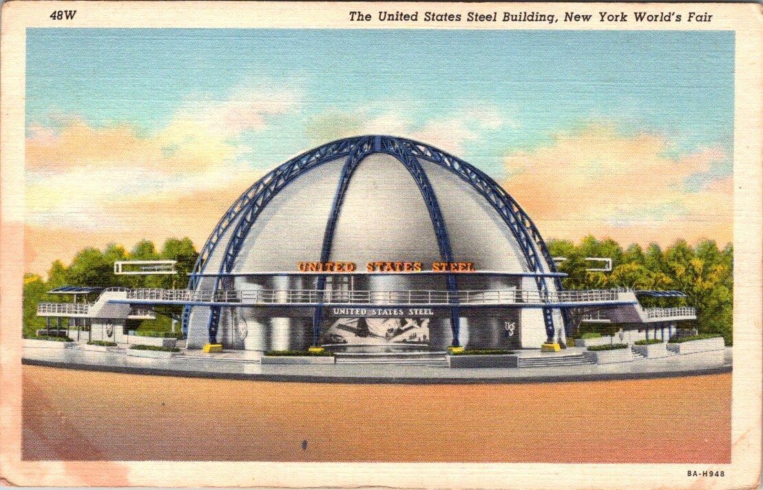 1939 UNITED STATES STEEL BUILDING NEW YORK WORLD'S FAIR VINTAGE LINEN POSTCARD