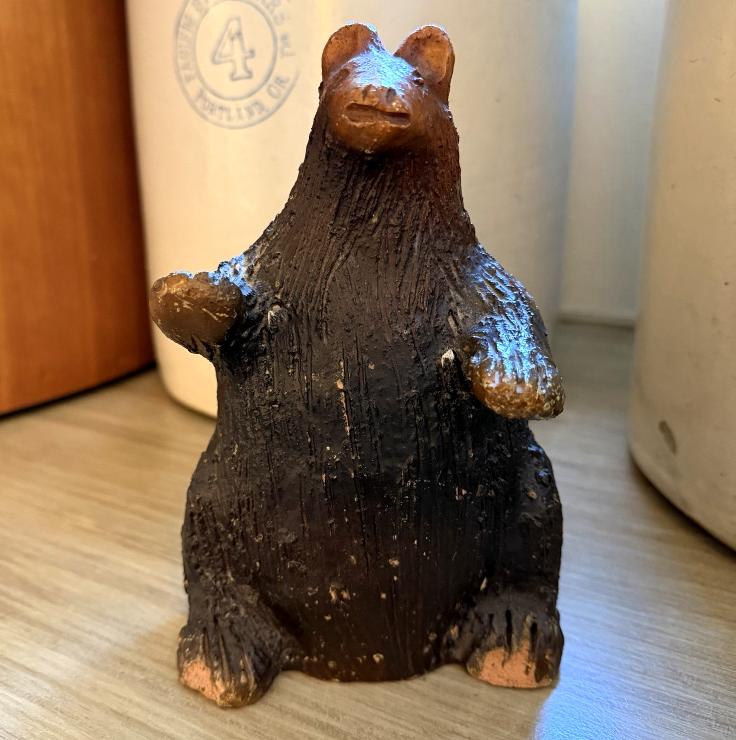 VTG Louise Goodman Navajo Pottery Bear Figure Signed Folk Art Pine Pitch CHIPS