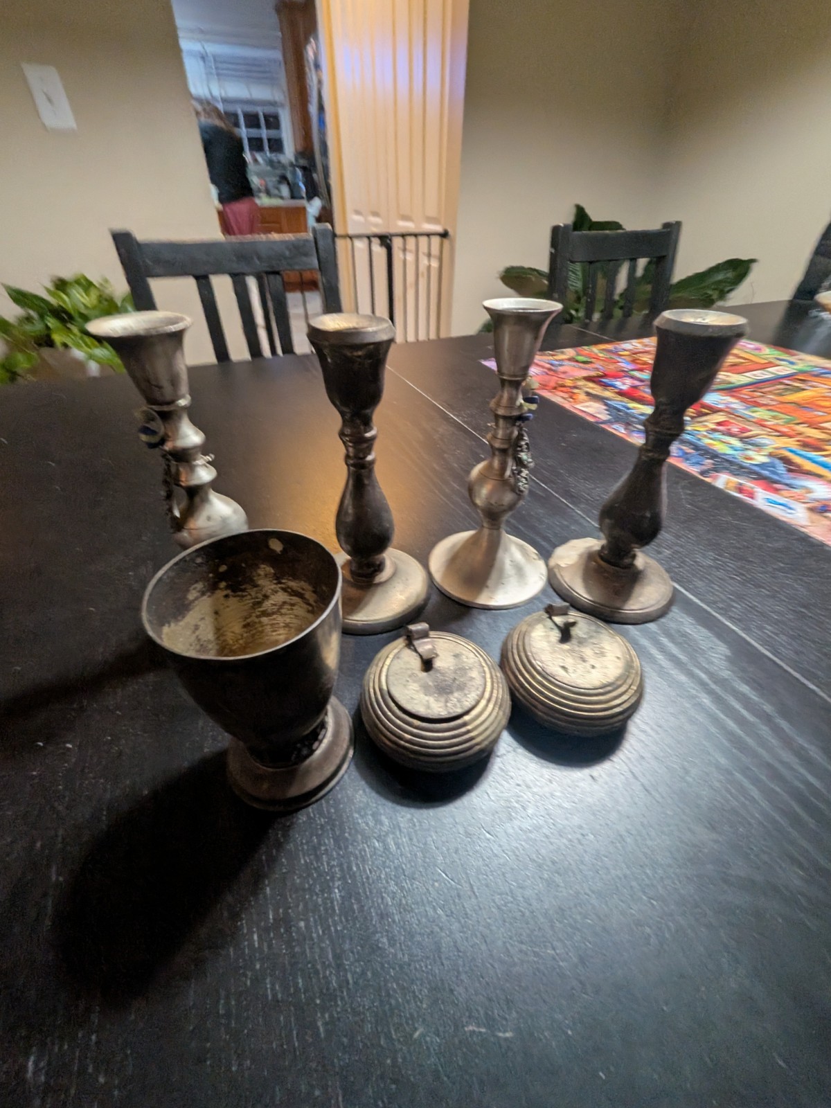 Vintage Judaica Jewish Shabbat Candlesticks Kiddush Cup Havdalah Ritual Set Lot