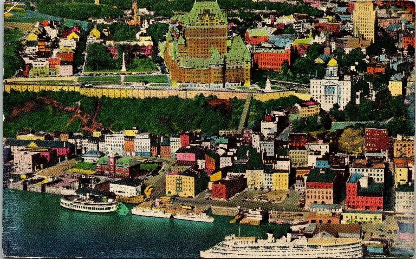 Quebec City PC Canada Aerial View Waterfront Lower Town VTG Postcard UNP Unused