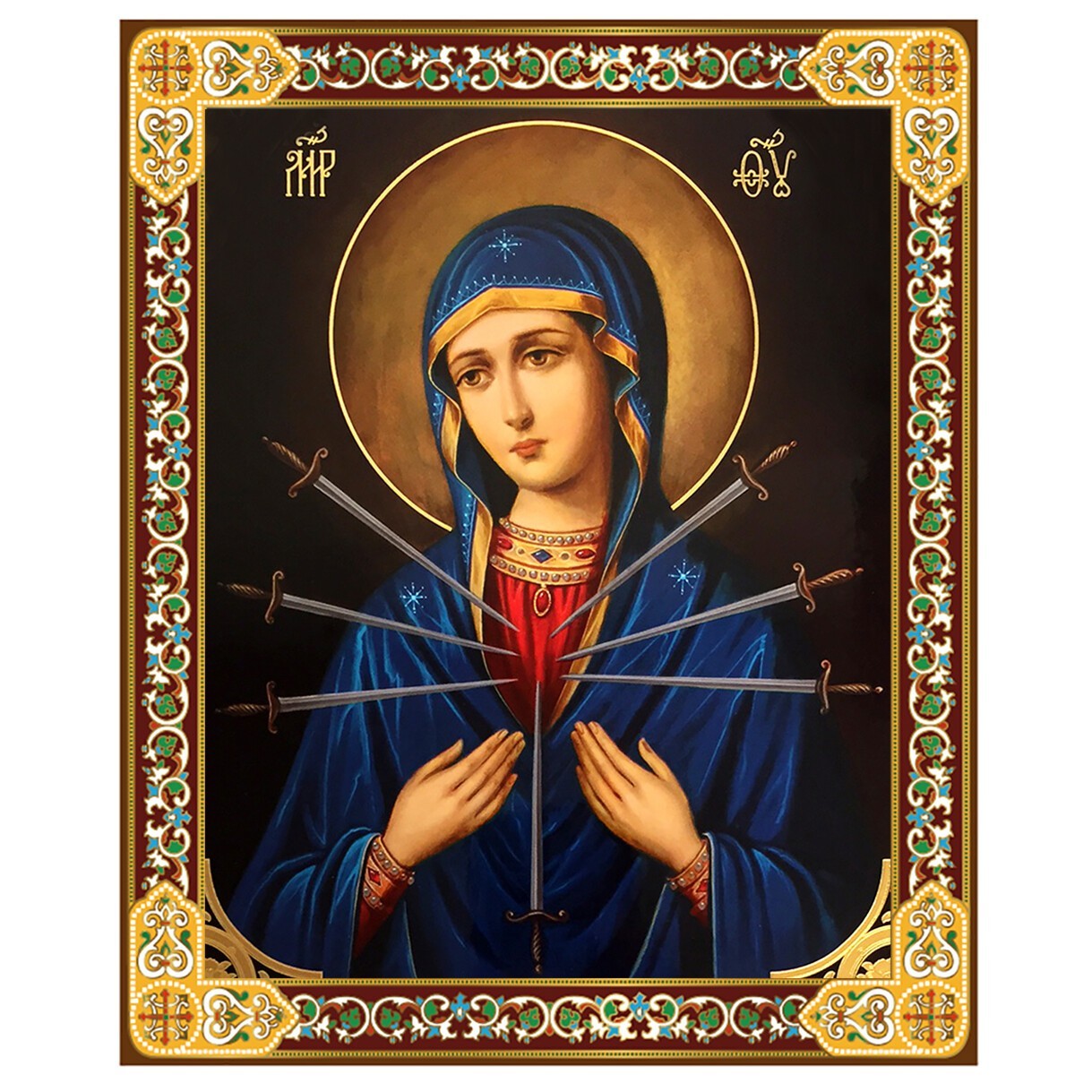 Our Lady of Sorrows Seven Swords Virgin Mary Catholic Icon Wooden 3\