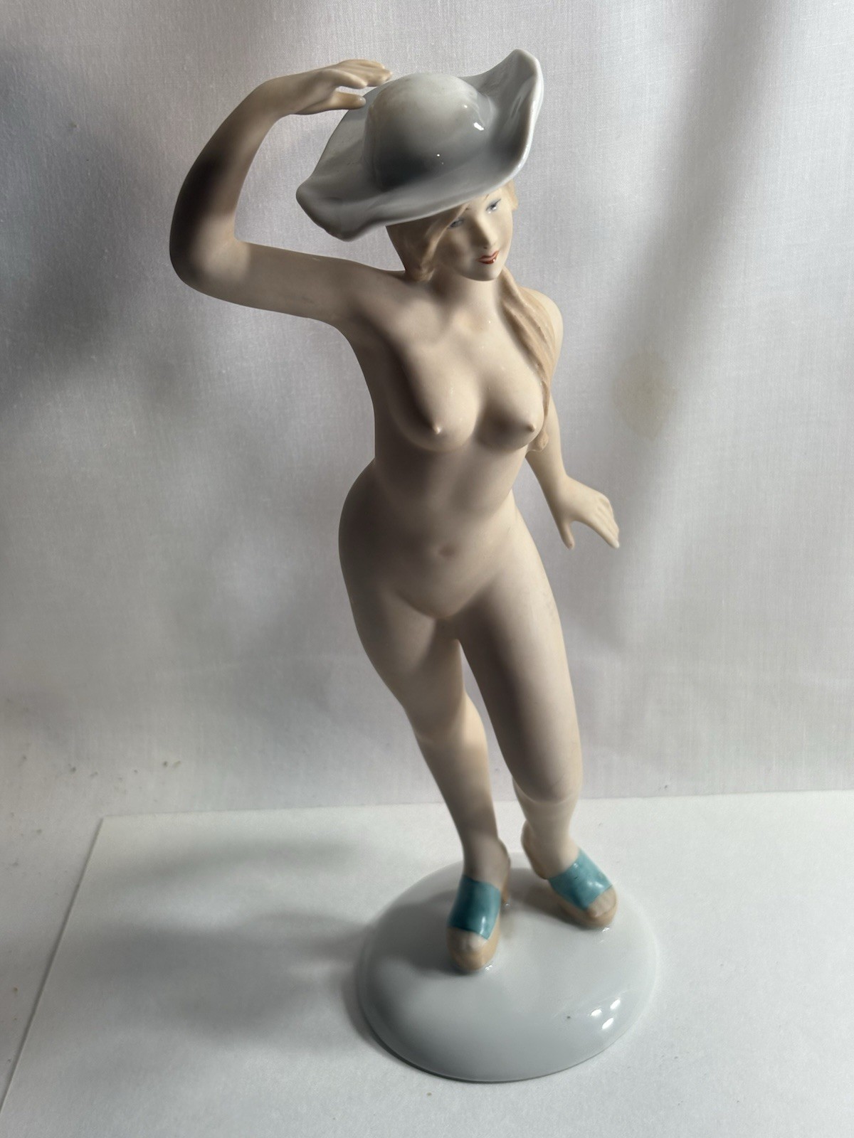 Vintage Wallendorf 11 Inch Figurine Nude Risque Woman Porcelain Germany Stamped
