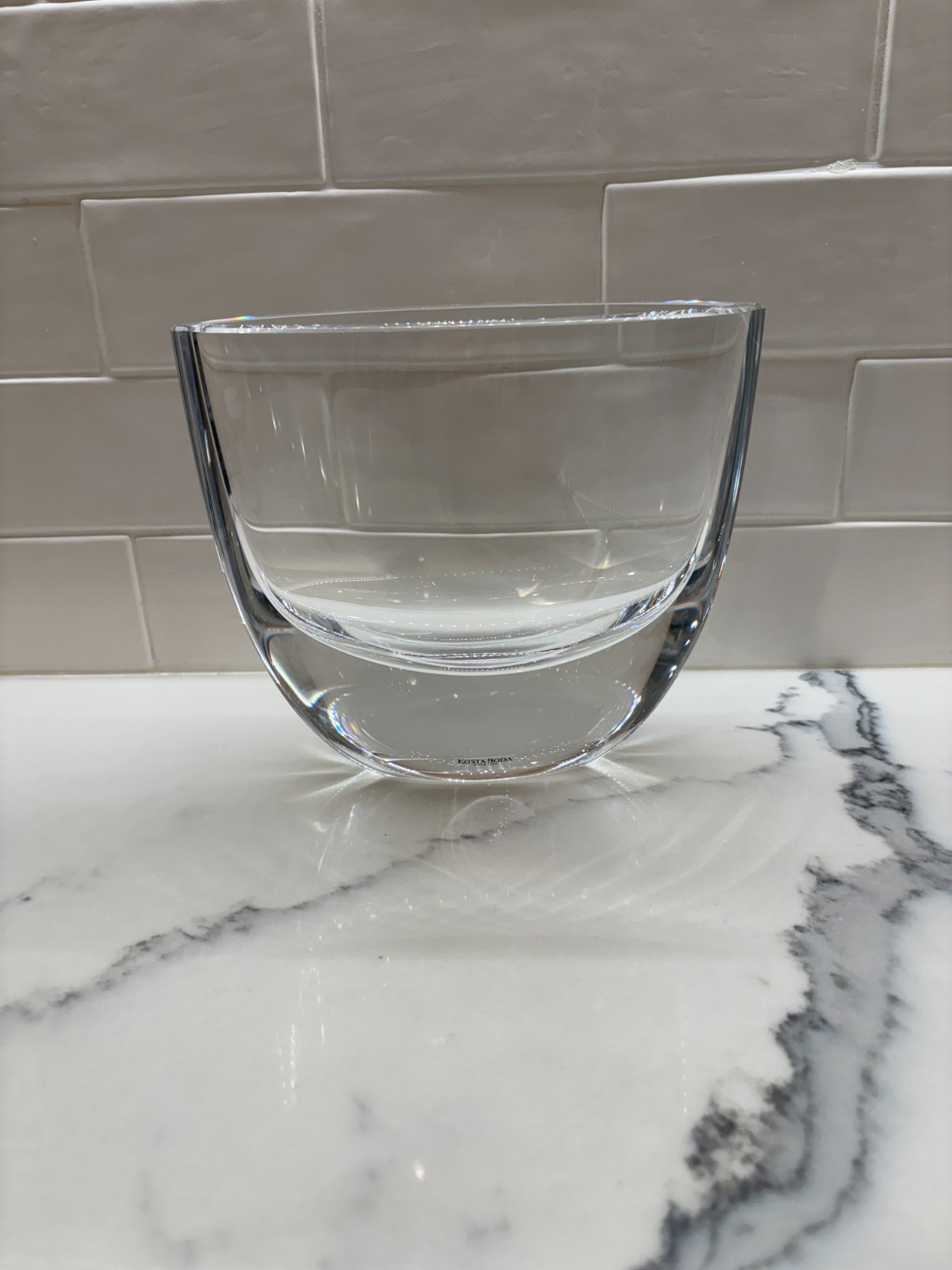 Kosta Boda vintage thick beveled Clear Glass vase, 6.25 x 7.25”, 48870, signed