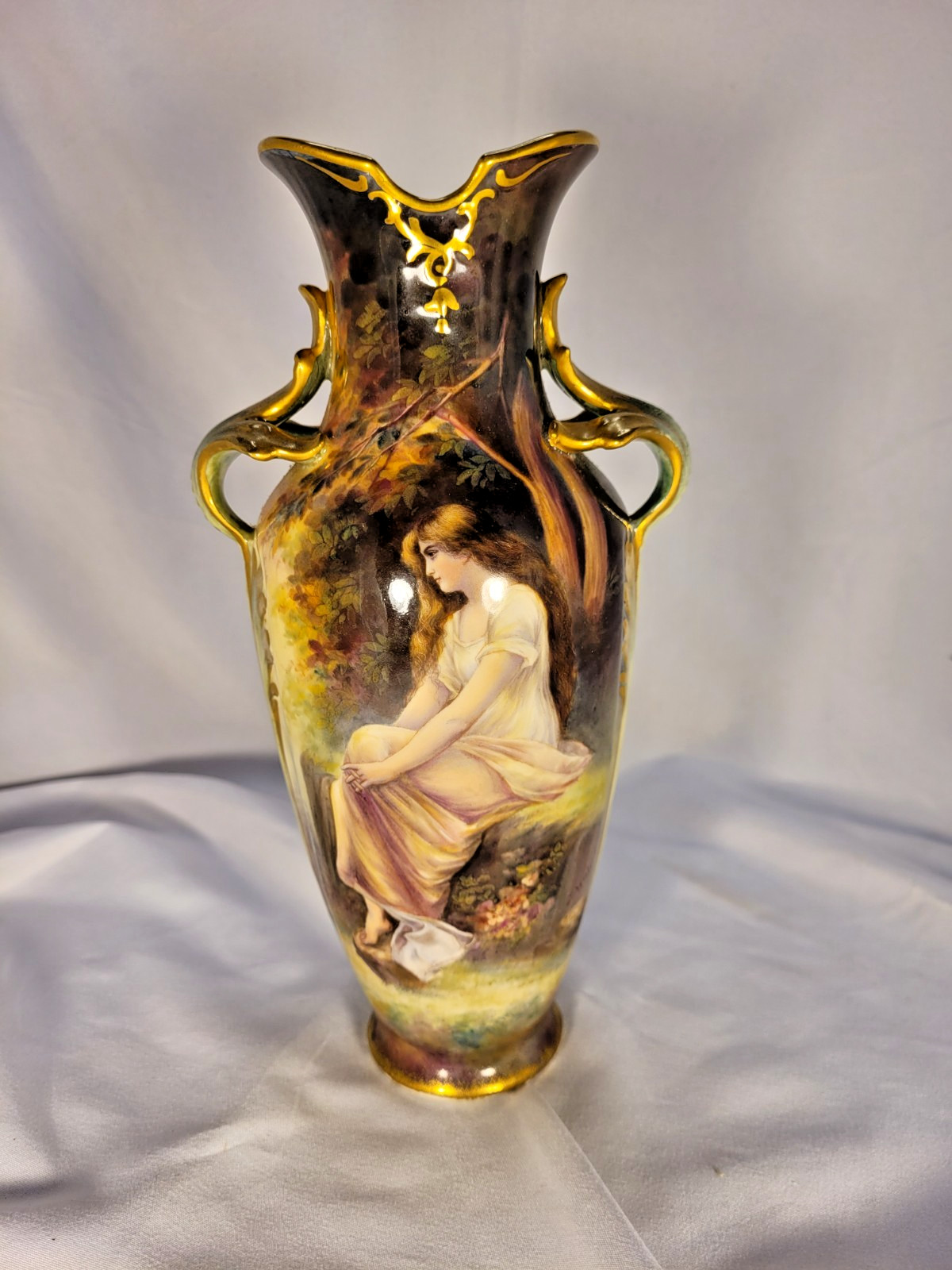 Antique Royal Bonn 9 Hand-Painted Portrait & Landscape Double-Handled Vase FAM