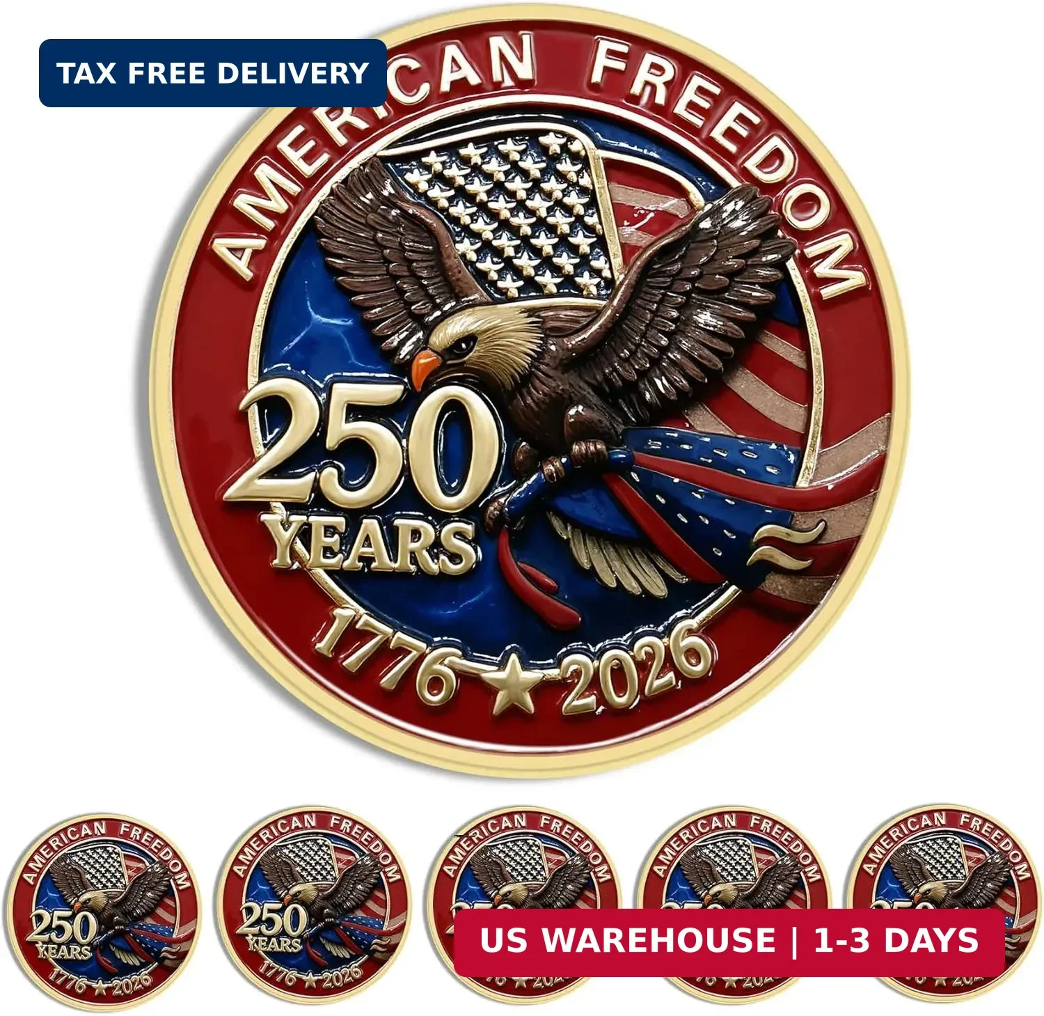 10/20/50/100PCS Enamel 250 Years of Freedom American Enamel Lapel Pins Bulk, 250