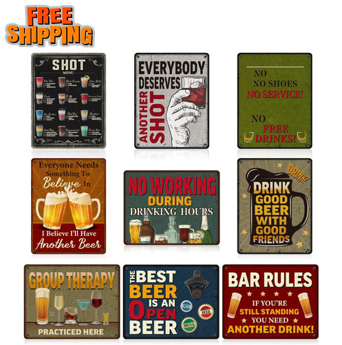 9 Pcs 14 x 11 Inch Funny Bar Signs for Home Bar Vintage, Cardboard Retro Wall