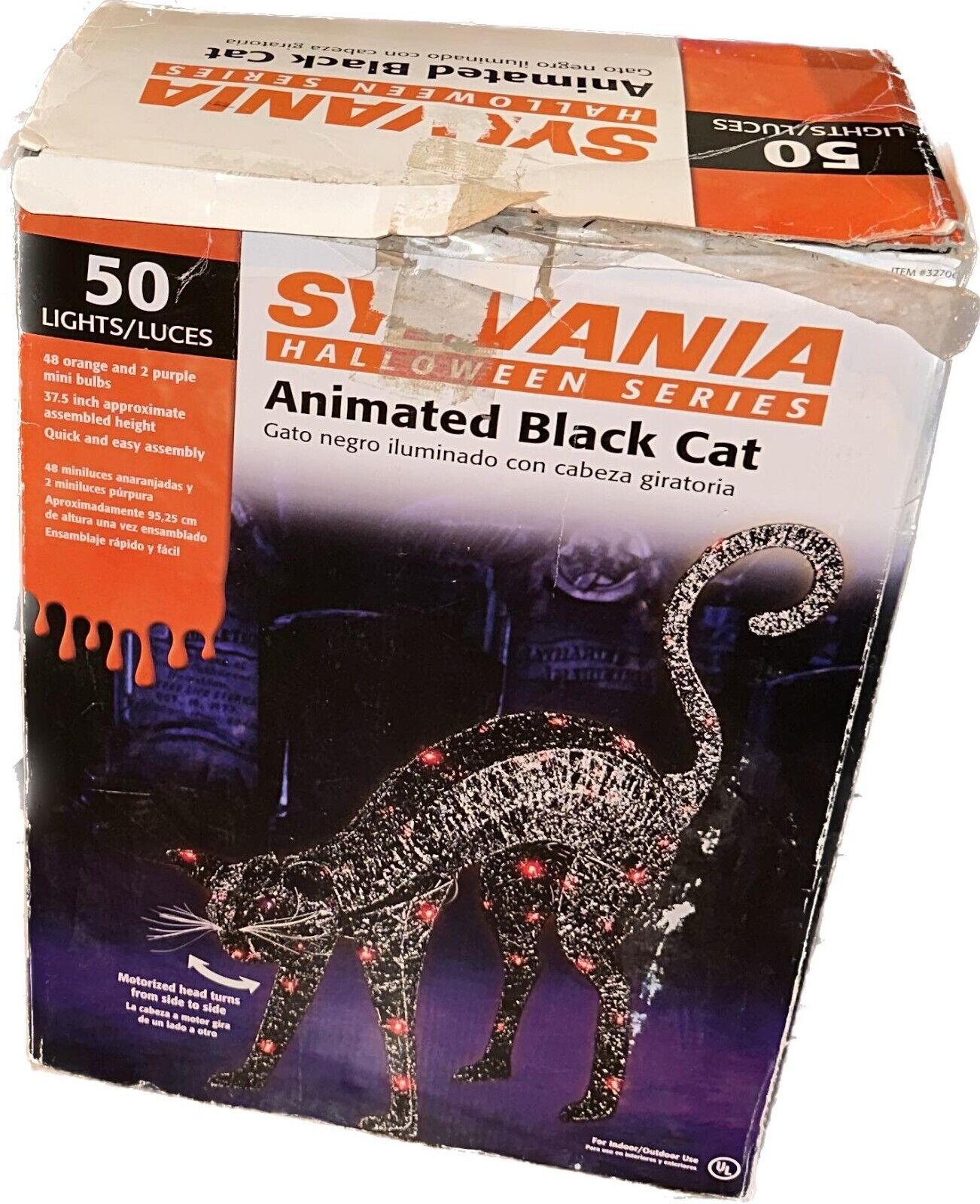 RARE-Sylvania Halloween Series 50 Lights-Animated Black Cat-Preowned-Tested