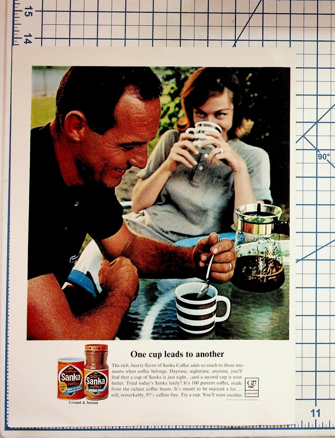 Vintage Sanka Coffee Magazine Ad 1960s Couple Enjoying Coffee General Foods
